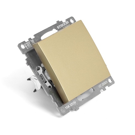 Переключатель 1-клавишный (механизм), STEKKER, GLS10-7105-08, 250В, 10А, серия Катрин, золото - фото