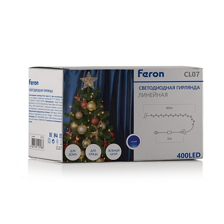 Светодиодная гирлянда Feron CL07 линейная 40м + 3м 230V синий, c питанием от сети, зеленый шнур - фото