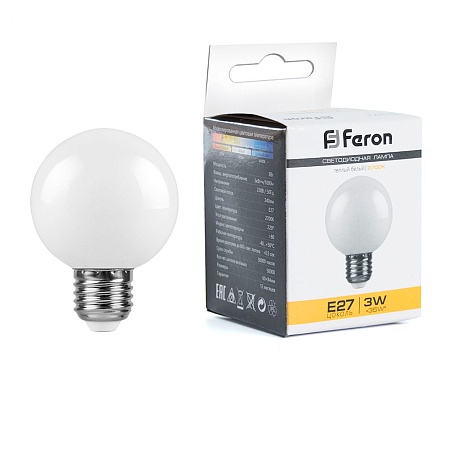 Лампа светодиодная Feron LB-371 Шар E27 3W 230V 2700K матовый - фото