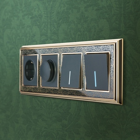 Выключатель одноклавишный проходной с подсветкой черный матовый WL08-SW-1G-2W-LED - фото