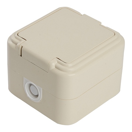 Розетка 1-местная с/з, с крышкой, STEKKER, PST16-21-44 (RA 16-211-БЖ), пластик АВС, 250В, 16А, IP44, слоновая кость (RA 16-211-С) - фото