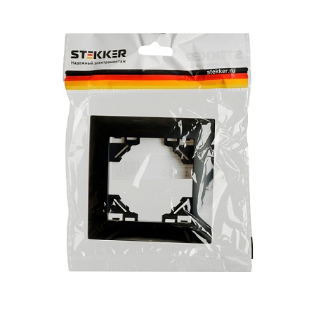 Рамка 1-местная, горизонтальная, STEKKER, PFR00-9011-03, серия Эрна Элегант, черный - фото