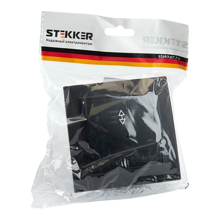 Переключатель 1-клавишный STEKKER  PSW10-9005-03, 250В, 10А, серия Эрна, черный - фото