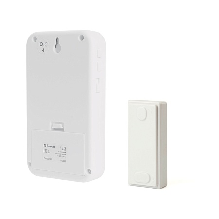 Звонок дверной беспроводной Feron E-379 Электрический 18 мелодий белый с питанием от батареек - фото