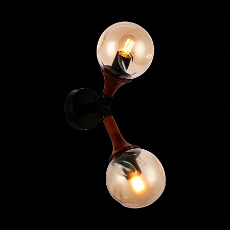 Светильник настенный Черный, Темное дерево/Прозрачный, Янтарный E27 2*60W SLE109401-01 - фото