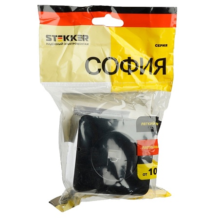 Розетка RJ-45 открытой установки, 1-местная, STEKKER, серия София, черный, MST00-20-02 - фото