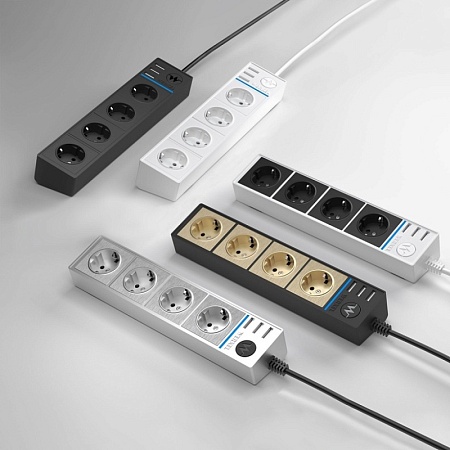 Розеточный блок 4-х местный + 3 USB белый WL20-04-03 - фото