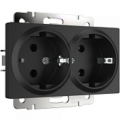 Розетка двойная с заземлением черный матовый WL08-SKG-02-IP20