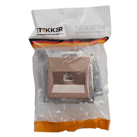 Розетка компьютерная 1-местная RJ-45 (механизм), STEKKER GLS00-7107-02, серия Катрин, шампань - фото