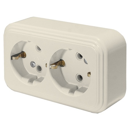 Розетка 2-местная с/з STEKKER, PST16-31-20 (RA 16-238-БЖ), пластик АВС, 250В, 16А, IP20, слоновая кость - фото