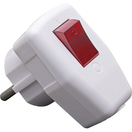 Вилка угловая с выключателем с/з STEKKER, PPG16-43-202, 250В, 16A, IP20, белый - фото