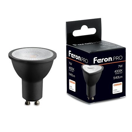 Лампа светодиодная Feron.PRO LB-1607 GU10 7W 175-265V 4000K  в черном корпусе - фото