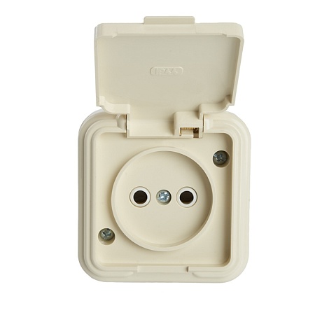 Розетка 1-местная б/з с крышкой STEKKER, PST16-20-44 (RA 16-201-БЖ), пластик АВС, 250В, 16А, IP44, слоновая кость - фото