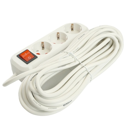 Удлинитель трехместный с/з  с выключ. STEKKER HM07-31-10 3x1мм2, 10м, серия Home (У16А-002), белый - фото