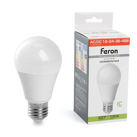 Лампа светодиодная низковольтная Feron LB-194 Шар E27 15W 12-48V 4000K - фото