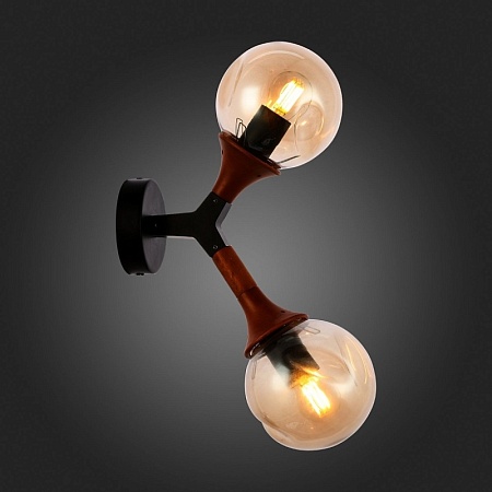 Светильник настенный Черный, Темное дерево/Прозрачный, Янтарный E27 2*60W SLE109401-01 - фото