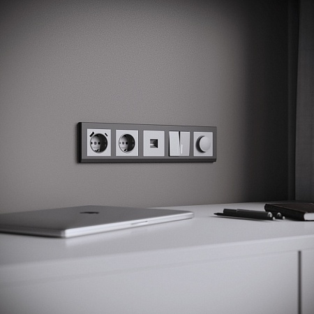 Выключатель двухклавишный проходной с подсветкой (серебряный матовый) W1122165 - фото