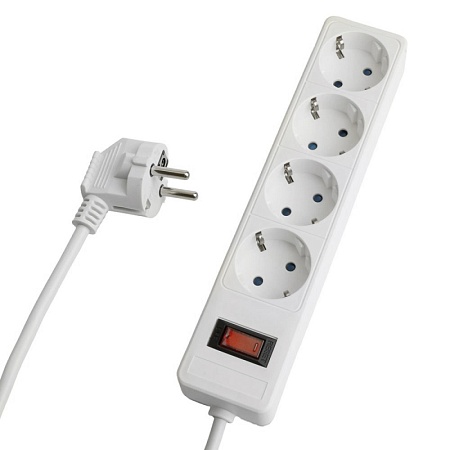 Сетевой фильтр 4-местный с/з STEKKER HM20-41-02 3x1мм2, 1,8 м, серия Optima, белый - фото