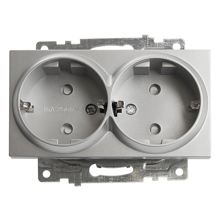 Розетка 2-местная с/з (механизм), STEKKER GLS16-7114-03, 250В, 16А с защитной шторкой, серия Катрин, серебро - фото
