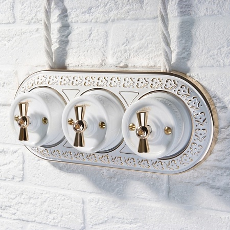 Переключатель одноклавишный белый ретро WL18-01-03 - фото