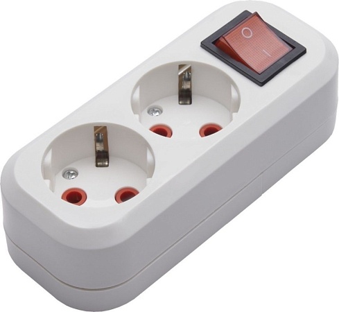 Розетка переносная разборная 2-местная с/з STEKKER, PST16-211-20, с выключателем, 250В, 16A, IP20, белый - фото