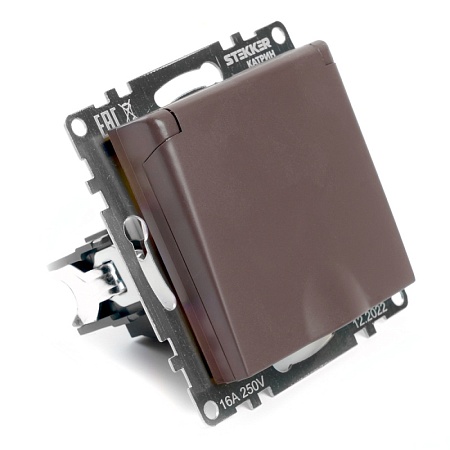 Розетка 1-местная с/з с крышкой (механизм), STEKKER GLS16-7112-04, 250В, 16А с защитной шторкой, серия Катрин, шоколад - фото
