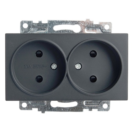 Розетка 2-местная б/з (механизм), STEKKER GLS10-7113-05, 250V, 10А с защитной шторкой, серия Катрин, черный - фото