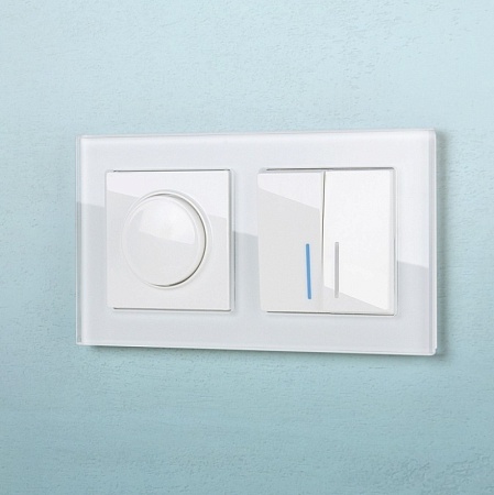 Выключатель  двухклавишный проходной с подсветкой (белый) W1122101 - фото