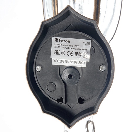Светильник садово-парковый Feron PL6301 шестигранный на стену вверх 60W E27 230V, черное золото - фото