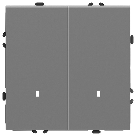 Выключатель 2-клавишный c индикатором (механизм), STEKKER, 250В, 10А, серия Эмили, RSW10-5102-10,  платиново-серый, soft touch - фото