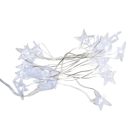 Светодиодная гирлянда Feron CL589 линейная Звездочки на проволоке, 5000К, с питанием от батареек, прозрачный шнур 2.3м - фото