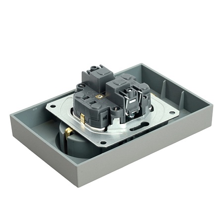 Розетка 2-местная с защитной шторкой, STEKKER, с/з, 250В, 16А, серия Эмили, RST16-5114-10, платиново-серый, soft touch - фото