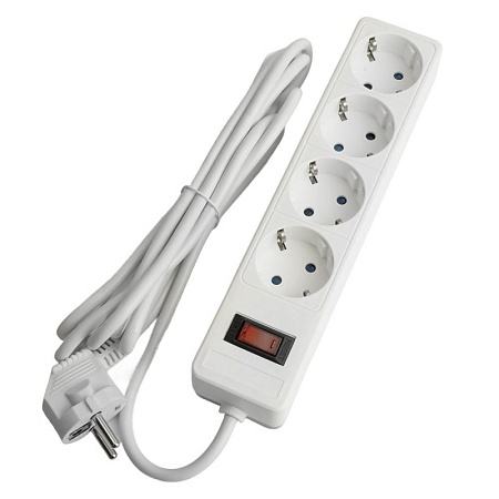 Сетевой фильтр 4-местный с/з STEKKER HM20-41-05 3x1мм2, 5 м, серия Optima, белый - фото