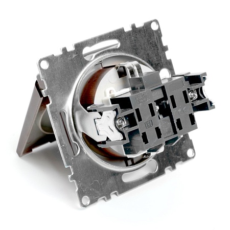 Розетка 1-местная с/з с крышкой (механизм), STEKKER GLS16-7112-04, 250В, 16А с защитной шторкой, серия Катрин, шоколад - фото