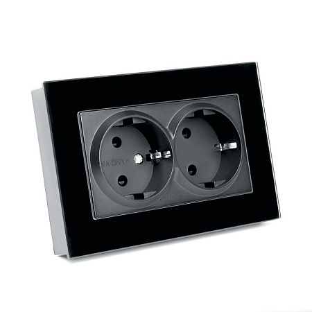 Розетка 2-местная с защитной шторкой с/з STEKKER GLS16-7014-05, серия Катрин, черный - фото