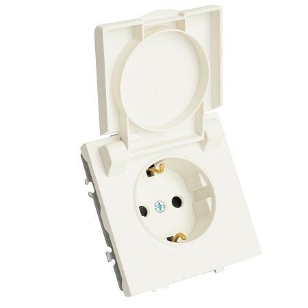 Розетка 1-местная с крышкой с защ. штор, STEKKER, с/з, 250В, 16А, серия Эмили, RST16-5112-01, белый фарфор, soft touch - фото