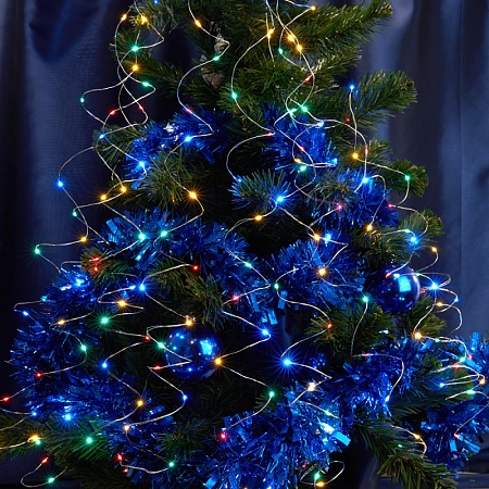 Светодиодная гирлянда Feron CL53  2м + 1м мультиколор,статичная, с питанием от батареек, прозрачный шнур - фото