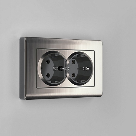 Розетка двойная с заземлением глянцевый никель WL02-SKG-02-IP20 - фото