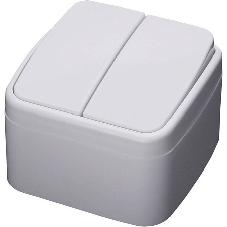 Выключатель 2-клавишный STEKKER, PSW10-42-20, открытой установки, 250В, 10А, IP20, серия Basic, белый - фото