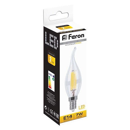 Лампа светодиодная Feron LB-67 Свеча на ветру E14 7W 230V 2700K - фото