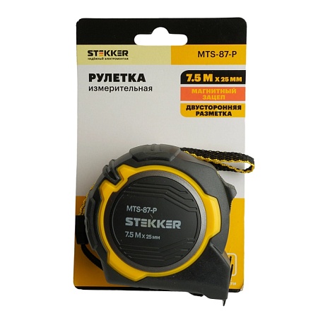 Рулетка, 7,5 м х 25 мм, магнит, II класс точности, двухстороннее нанесение, STEKKER MTS-87-P - фото