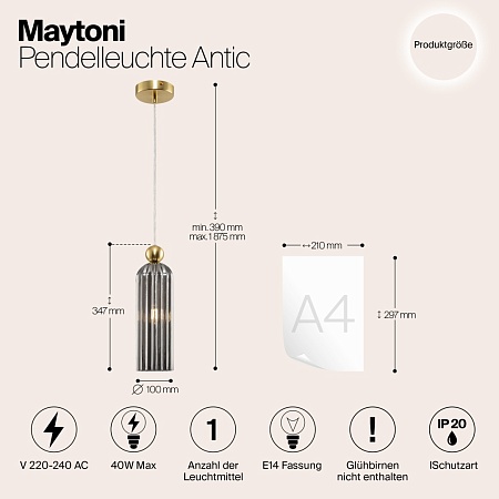 Подвесной светильник Maytoni Antic MOD302PL-01GR - фото