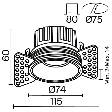 Встраиваемый светильник Technical Round DL058-12W3K-TRS-W - фото