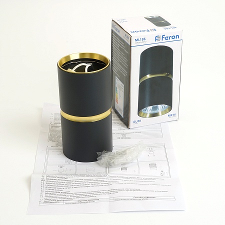 Светильник потолочный Feron ML186 Barrel ZEN MR16 GU10 35W 230V,  чёрный, золото - фото