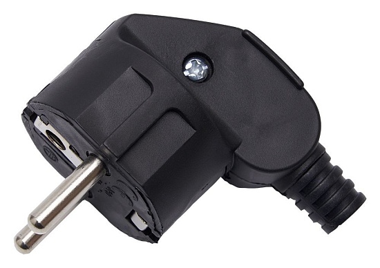 Вилка угловая с/з STEKKER, PPG16-41-202, пластик, 250В, 16A, IP20, черный - фото