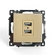 Розетка 2-местная USB (механизм), STEKKER, GLS10-7115-08, 250В, 2,1А, серия Катрин, золото - фото