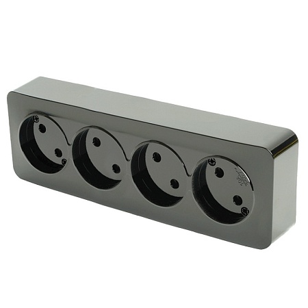 Розетка 4-местная б/з открытой установки, STEKKER, 250В, 10А, IP20, серия София, черный матовый, MST10-14-05 - фото