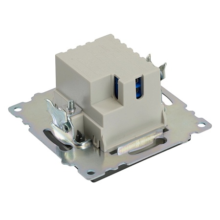 Розетка 2-местная USB + type C (механизм), 250В, 3А, max 20W, серия Катрин, графит, GLS10-7116-06 - фото