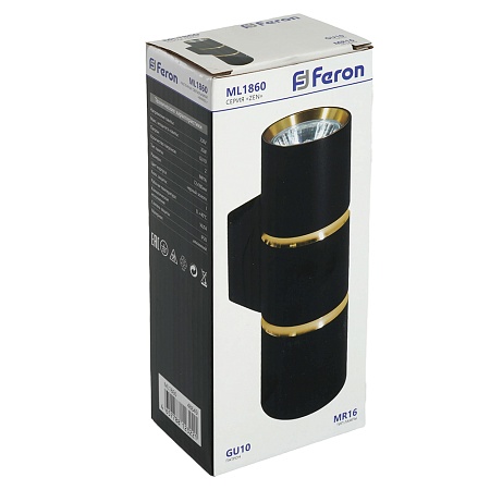 Светильник  настенный Feron ML1860 ZEN MR16 35W, 230V, 2*GU10, черный, золото IP20 - фото