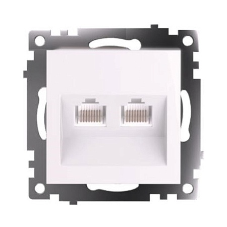 Розетка компьютерная 2-местная RJ-45 (механизм) STEKKER GLS00-7109-01 , серия Катрин, белый - фото